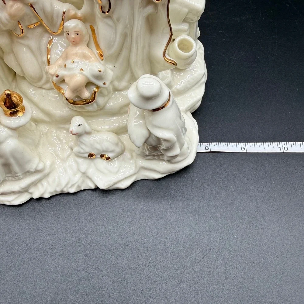 Vintage Porcelain Nativity Scene Gold Trim Christmas Religious‎ Decoration Large